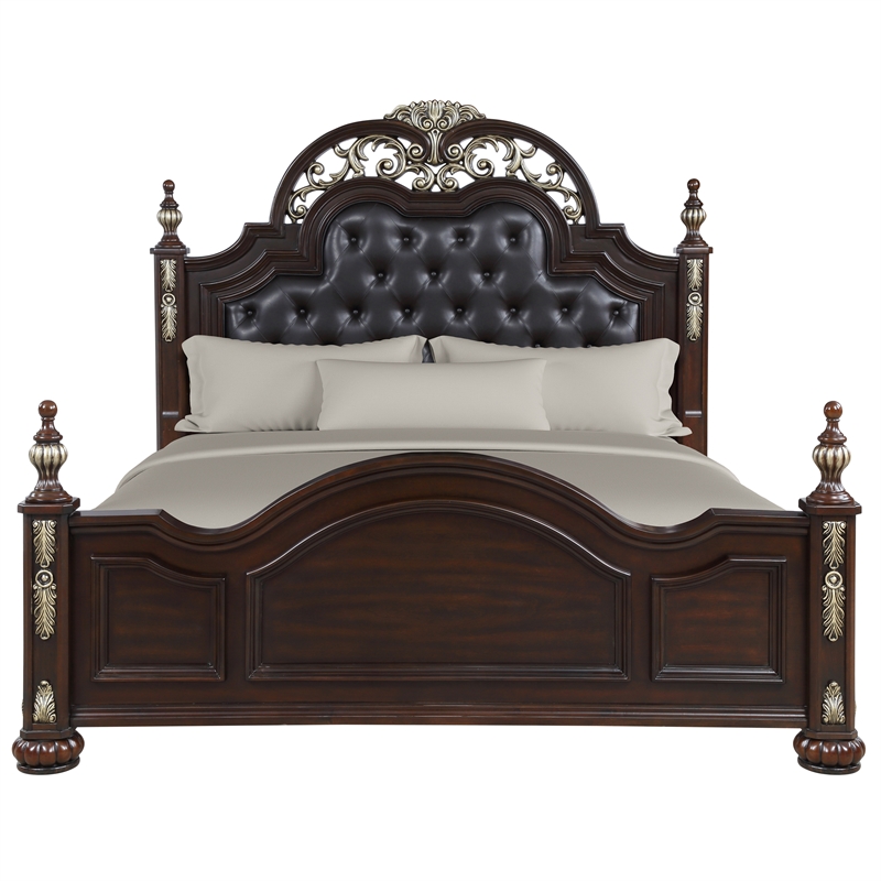 New Classic Maximus 4-PC Wood King Bedroom Set with Nightstand in Madeira Brown
