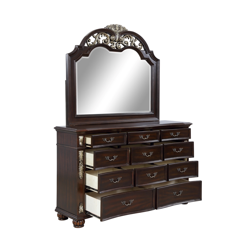 New Classic Maximus 5PC 2-Nightstand Wood Cal King Bedroom Set in Madeira Brown