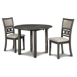 New Classic Gia 3-Piece 42&quot Round Wood Dining Set with 2 Chairs in Gray