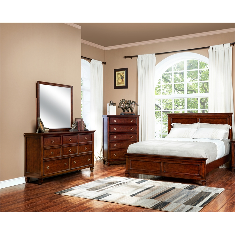New Classic Tamarack 4PC Wood Cal King Bedroom Set with Chest in Brown Cherry