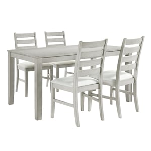 New Classic Pascal 59&quot 5-Piece Wood & Fabric Dining Set w/ 4 Chairs in Driftwood