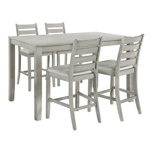 New Classic Pascal 59&quot 5-Piece Wood/Fabric Counter Set w/ 4 Chairs in Driftwood
