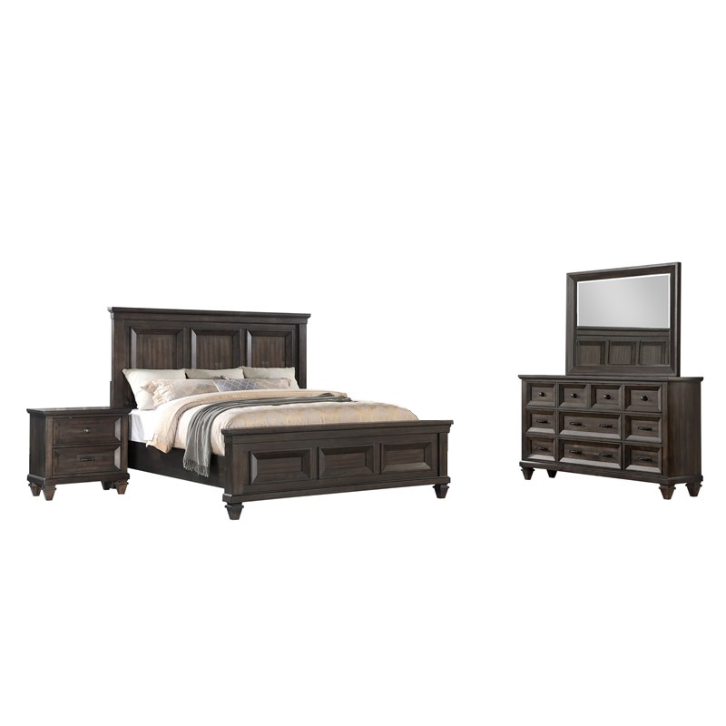New Classic Sevilla 4-Piece Wood King Bedroom Set with Nightstand in Walnut