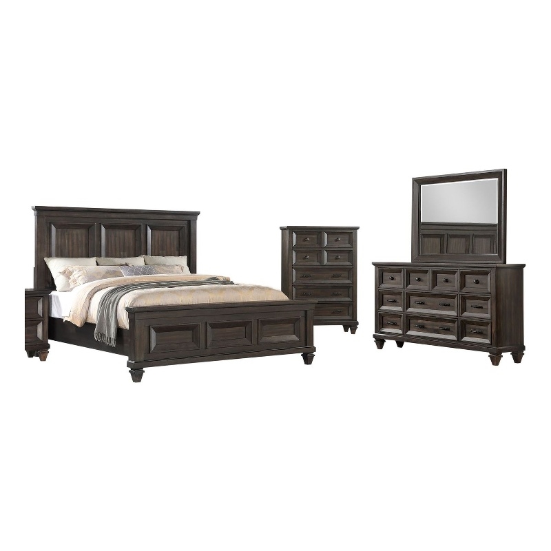 New Classic Sevilla 4-Piece Wood Cal King Bedroom Set with Chest in Walnut