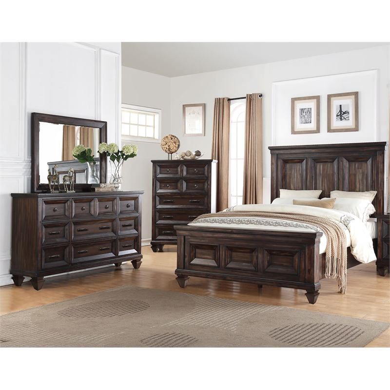 New Classic Sevilla 4-Piece Wood Queen Bedroom Set with Chest in Walnut