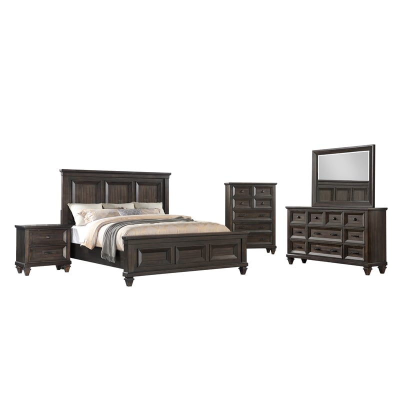 New Classic Furniture Sevilla 5-Piece Wood Queen Bedroom Set in Walnut