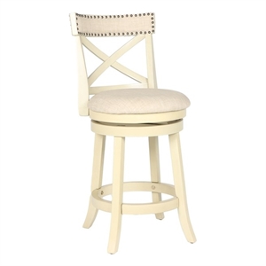 New Classic Furniture York 24&quot Wood Counter Stool with Fabric Seat in Ant White