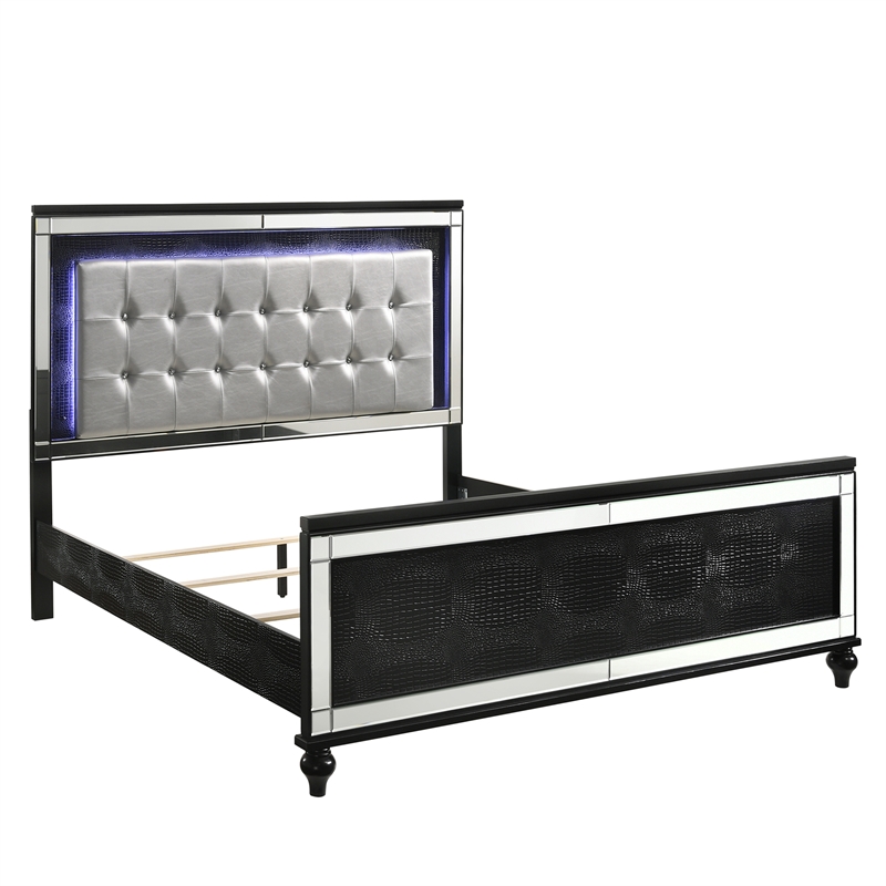 New Classic Furniture Valentine Solid Wood California King Lighted Bed in Black