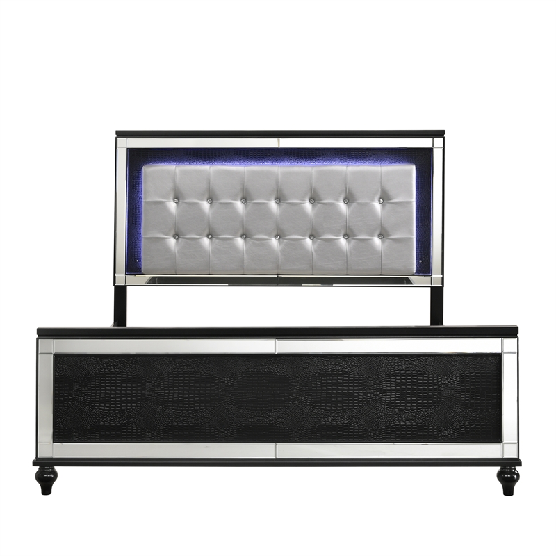 New Classic Furniture Valentine Solid Wood California King Lighted Bed in Black