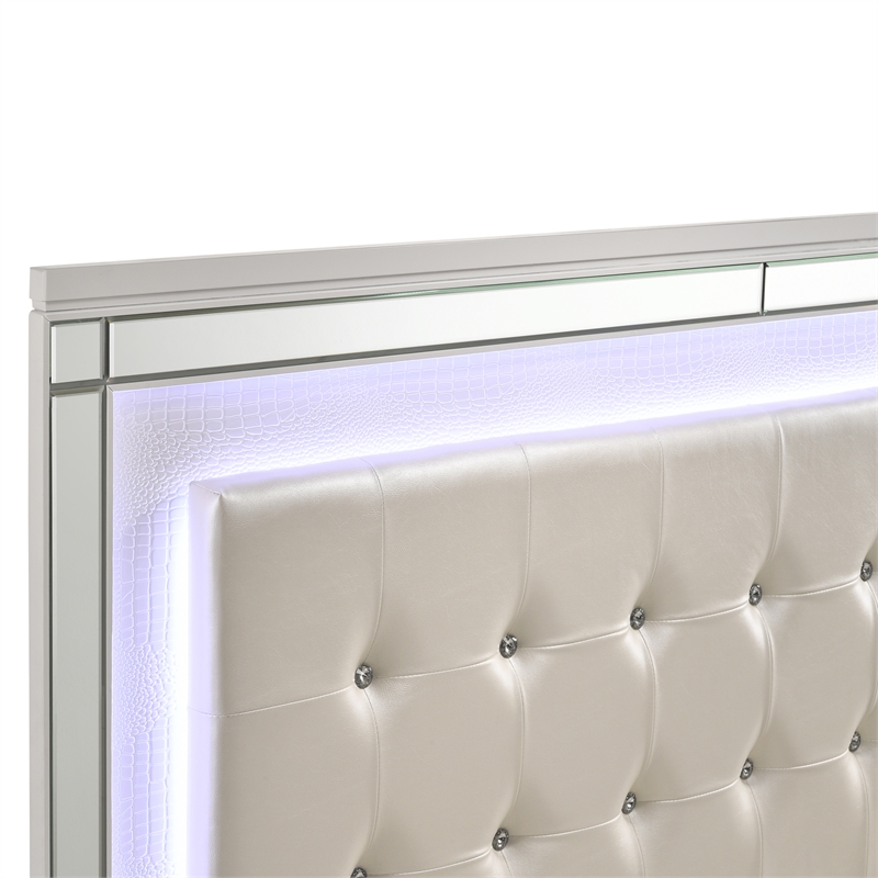 New Classic Furniture Valentine Solid Wood California King Lighted Bed in White