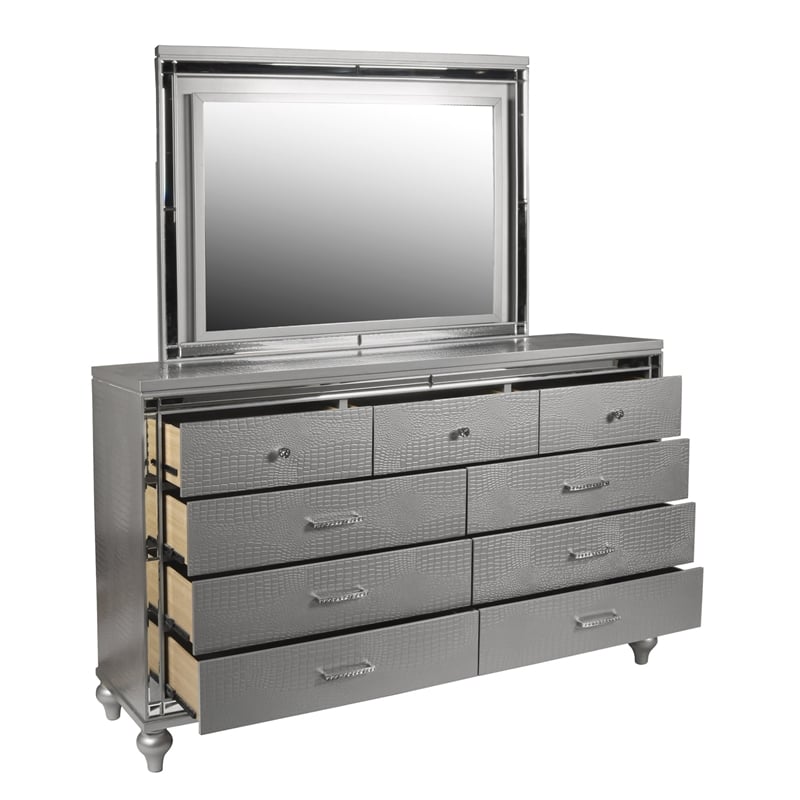 New Classic Valentine Furniture 5-Piece Solid Wood King Bedroom Set in Silver