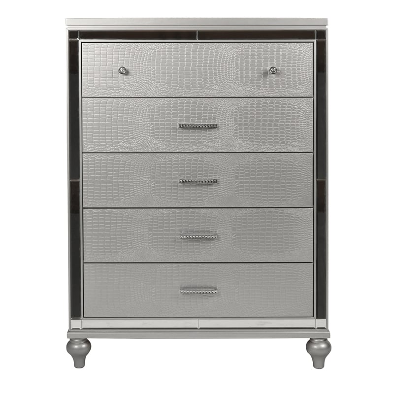 New Classic Valentine Furniture 5-Piece Solid Wood King Bedroom Set in Silver