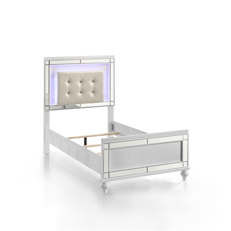 New Classic Furniture Valentine Solid Wood Twin Size Lighted Bed in White