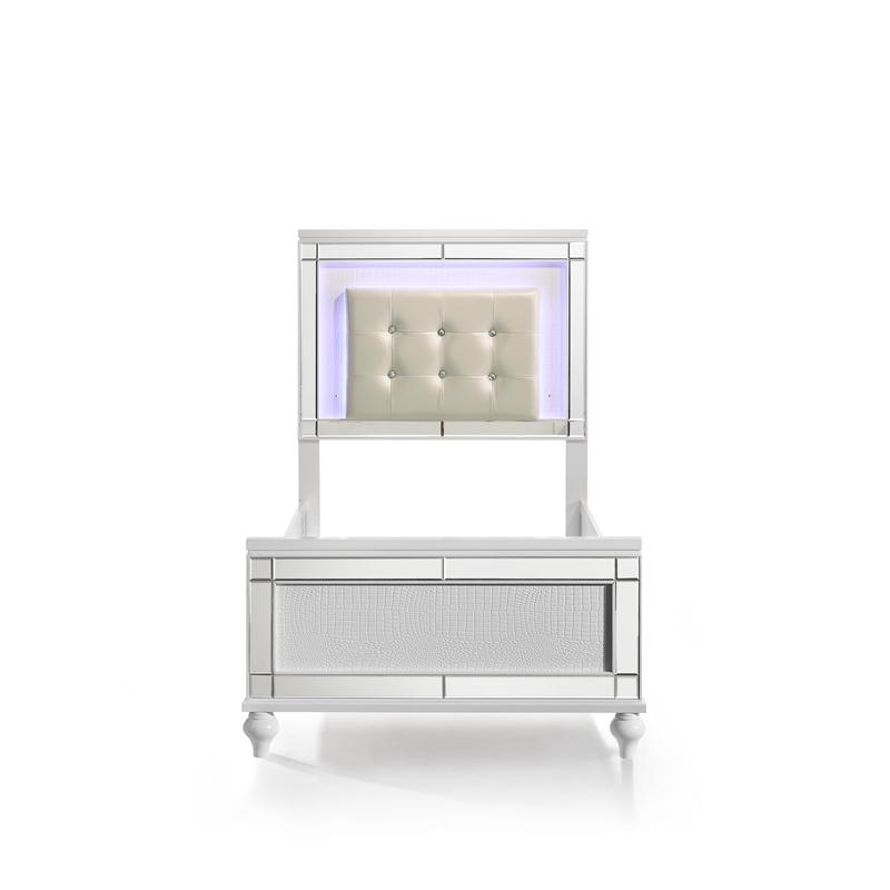 New Classic Furniture Valentine Solid Wood Twin Size Lighted Bed in White
