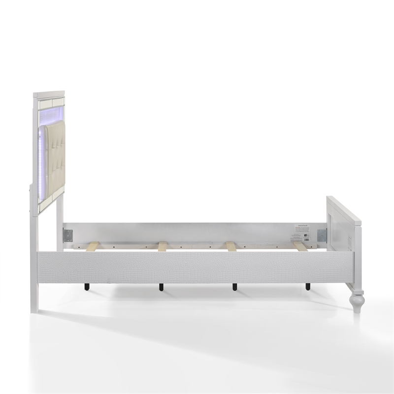 New Classic Furniture Valentine Solid Wood Twin Size Lighted Bed in White