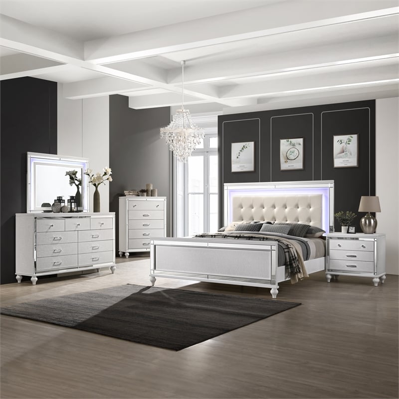 New Classic Furniture Valentine 6-Piece Solid Wood King Bedroom Set in White