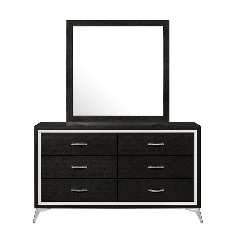 New Classic Furniture Huxley Solid Wood Dresser with Mirror in Black