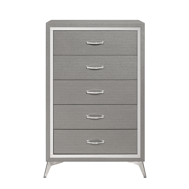 New Classic Furniture Huxley Solid Wood 5-Drawer Chest in Gray