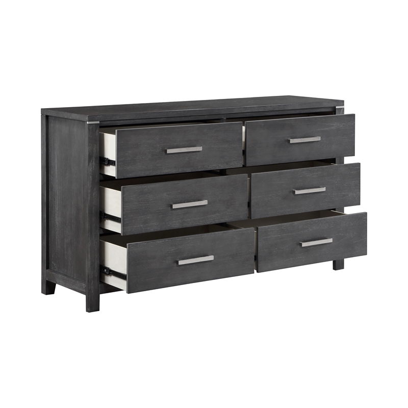 New Classic Furniture Odessa 6-Drawer Solid Wood Dresser in Charcoal
