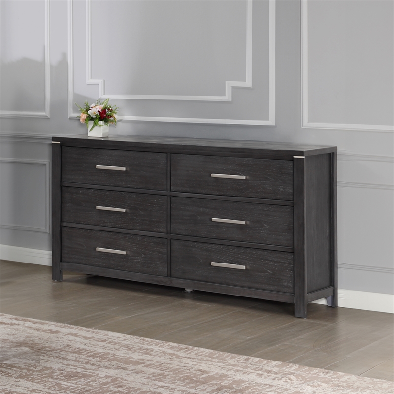 New Classic Furniture Odessa 6-Drawer Solid Wood Dresser in Charcoal