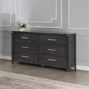 New Classic Furniture Odessa 6-Drawer Solid Wood Dresser in Charcoal