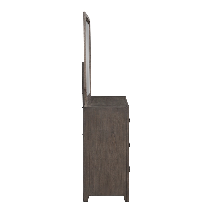 New Classic Furniture Landon Solid Wood Dresser with Mirror Set in Walnut