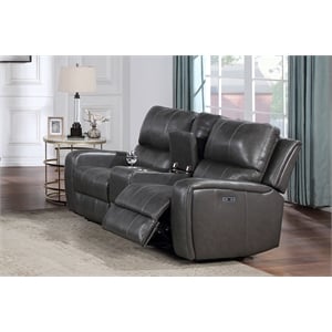 New Classic Furniture Linton Leather Console Loveseat w/ Power Footrest in Gray