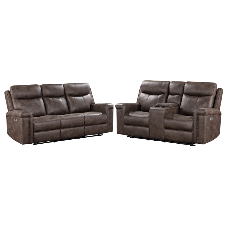 New Classic Furniture Quade 2-Piece Fabric Power Loveseat and Sofa Set in Mocha