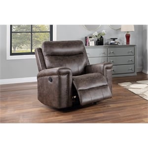 New Classic Furniture Quade Polyester Fabric Glider Recliner in Mocha