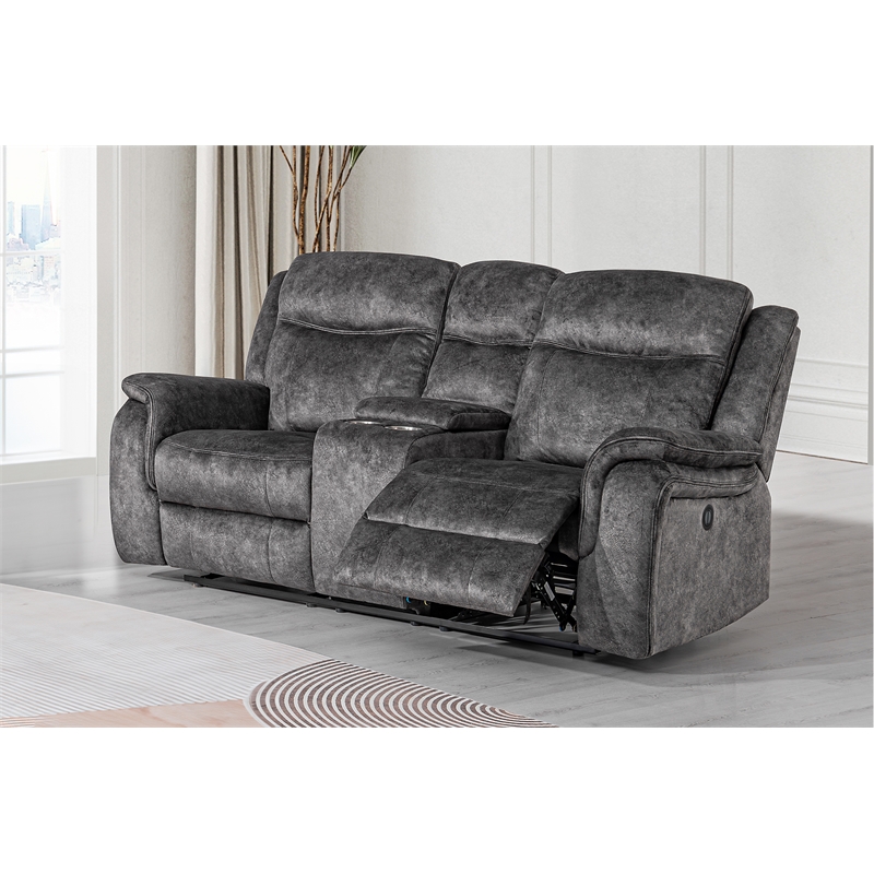 New Classic Furniture Park City Polyester Fabric Power Console Loveseat in Slate