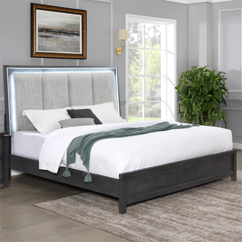 New Classic Furniture Odessa Solid Wood King Panel Bed in Charcoal