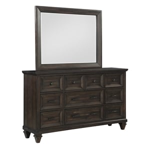 New Classic Furniture Sevilla Solid Wood Dresser with Mirror Set in Walnut