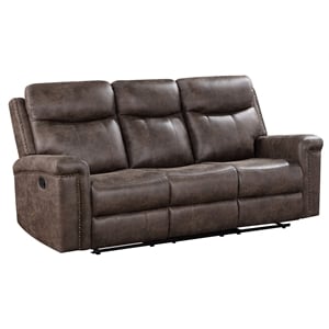 New Classic Furniture Quade Polyester Fabric Sofa with Dual Recliner in Mocha