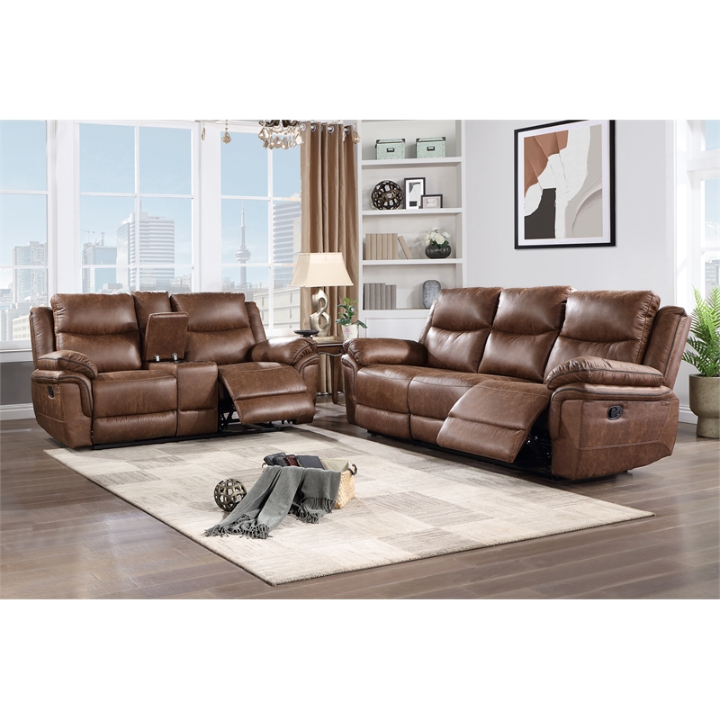 New Classic Furniture Ryland 2-Piece Fabric Loveseat and Sofa Set in Brown