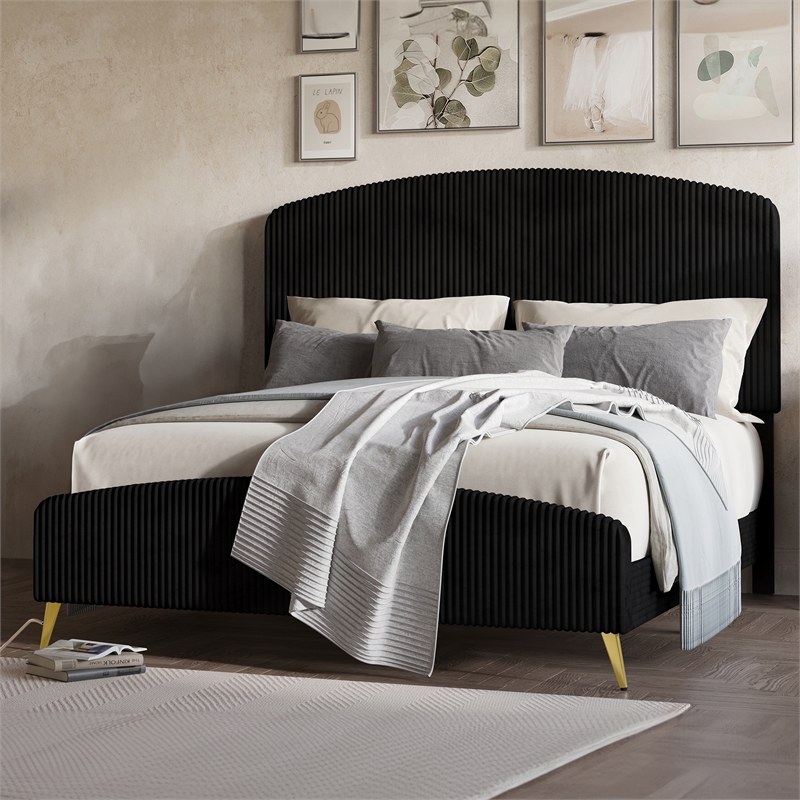 New Classic Furniture Kailani Wood Queen Upholstered Bed in Black