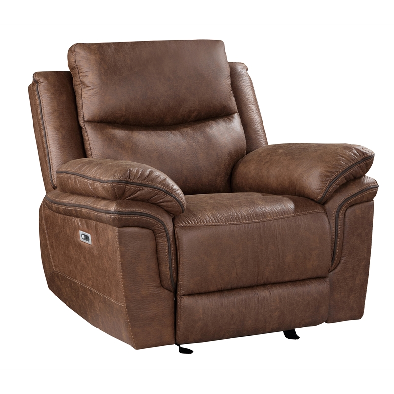 New Classic Furniture Ryland Polyester Fabric Power Glider Recliner in Brown