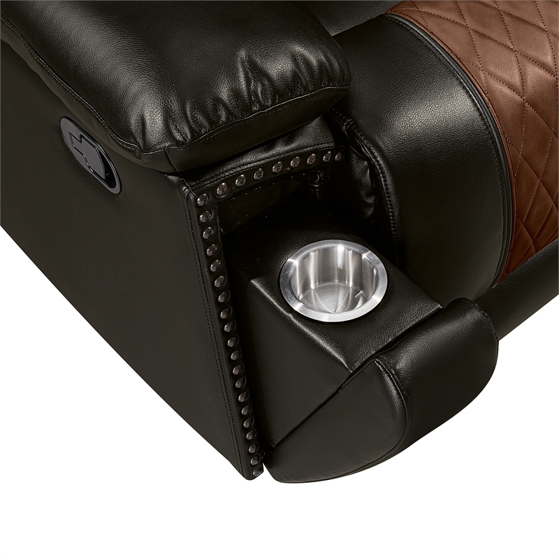 New Classic Furniture Nikko Leather Sofa with Dual Recliner in Brown