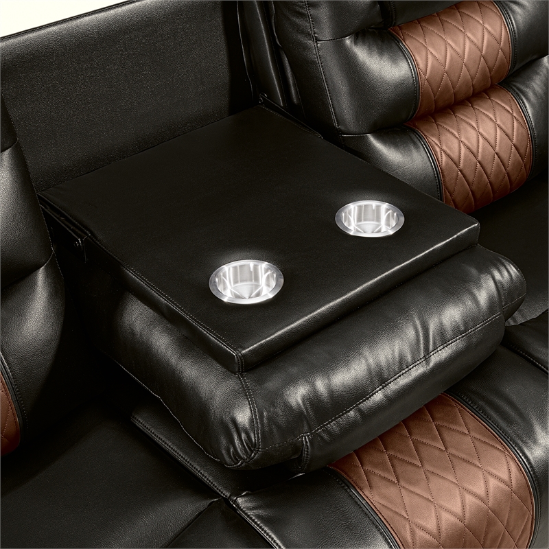 New Classic Furniture Nikko Leather Sofa with Dual Recliner in Brown