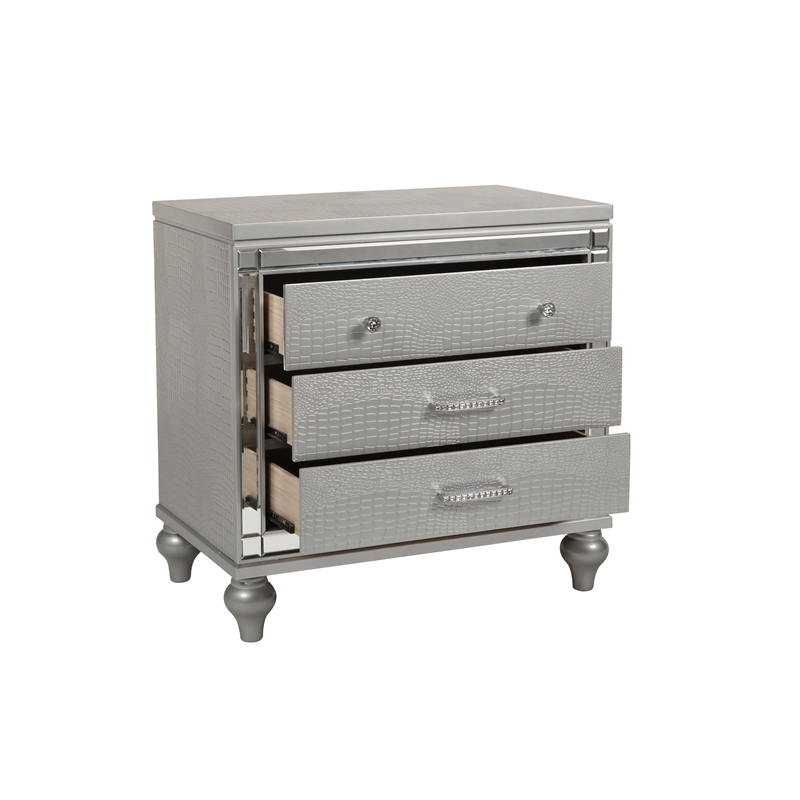 New Classic Furniture Valentine Solid Wood 3-Drawer Nightstand in Silver