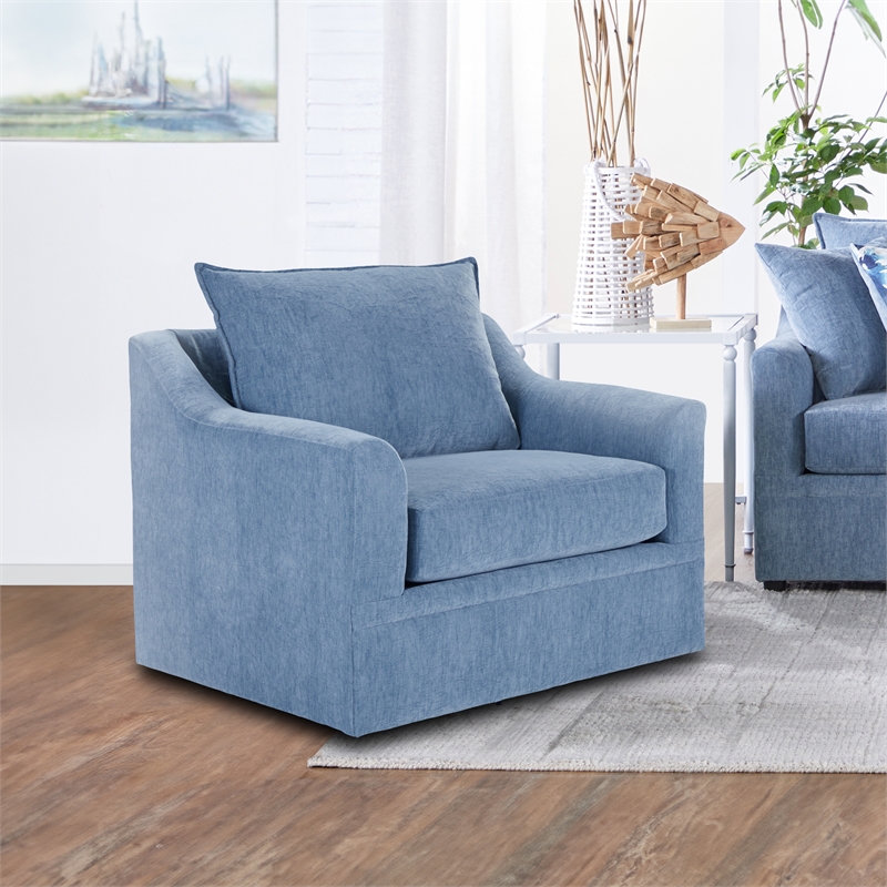 New Classic Furniture Sylvie Polyester Fabric Swivel Chair in Blue Slate