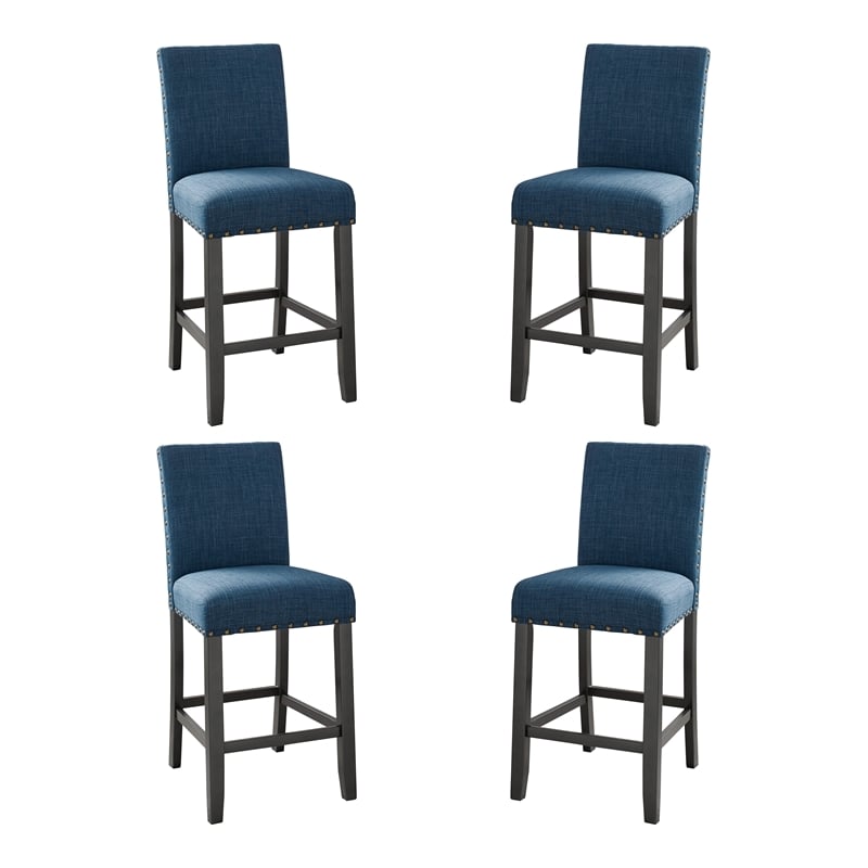 New Classic Furniture Crispin Solid Wood Counter Chair in Marine Blue (Set of 4)