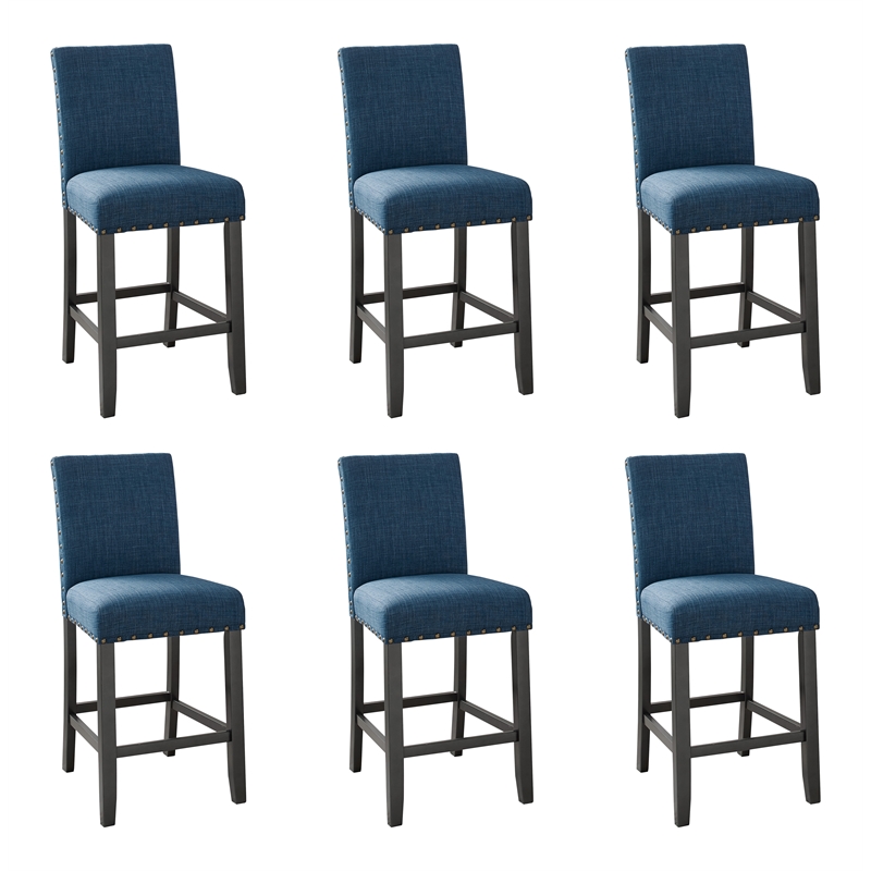 New Classic Furniture Crispin Solid Wood Counter Chair in Marine Blue (Set of 6)
