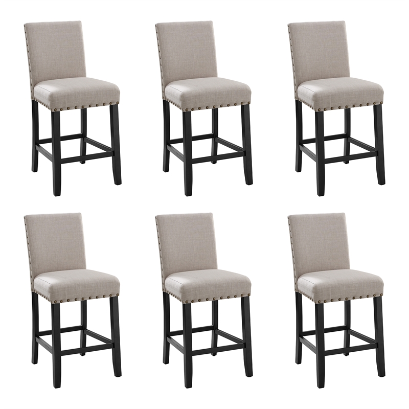 New Classic Furniture Crispin Wood Counter Chairs in Natural Beige (Set of 6)