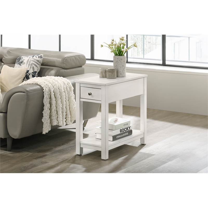 New Classic Furniture Noah Solid Wood 1-Drawer End Table in White (Set of 2)