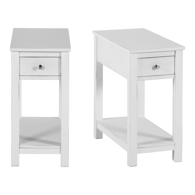 New Classic Furniture Noah Solid Wood 1-Drawer End Table in White (Set of 2)