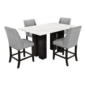 New Classic Furniture Faust 5-Piece Wood Counter Table Set with 4 Chairs in Gray