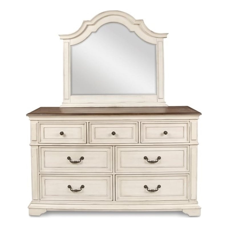 New Classic Furniture Anastasia Solid Wood Dresser with Mirror in Antique White