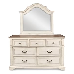 New Classic Furniture Anastasia Solid Wood Dresser with Mirror in Antique White