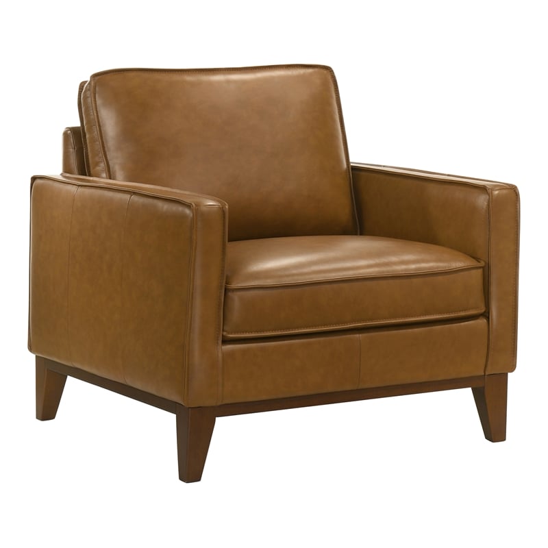 New Classic Furniture Caspar Leather Upholstered Accent Chair in Caramel Brown