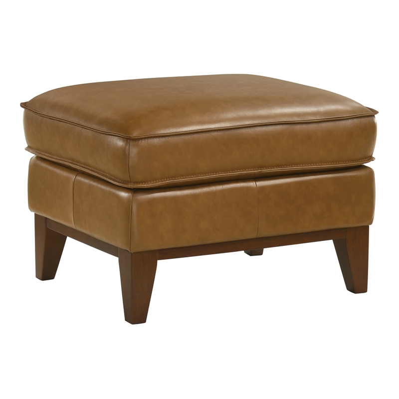 New Classic Furniture Caspar Leather Upholstered Ottoman in Caramel Brown
